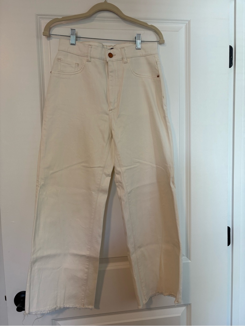 DL1961 Cream Wide Leg High-Rise Jeans